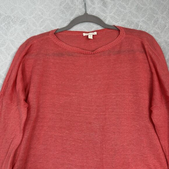 Eileen Fisher 100% Organic Linen Sweater Womens Medium Coral Coastal Lightweight - Picture 2 of 11